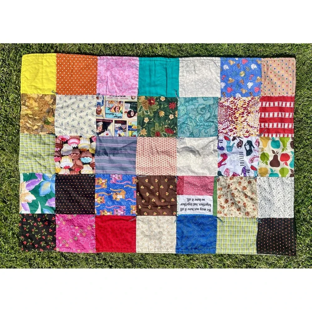 Handmade Patchwork Quilt Lap Throw Scrappy Cotton Multicolor Squares